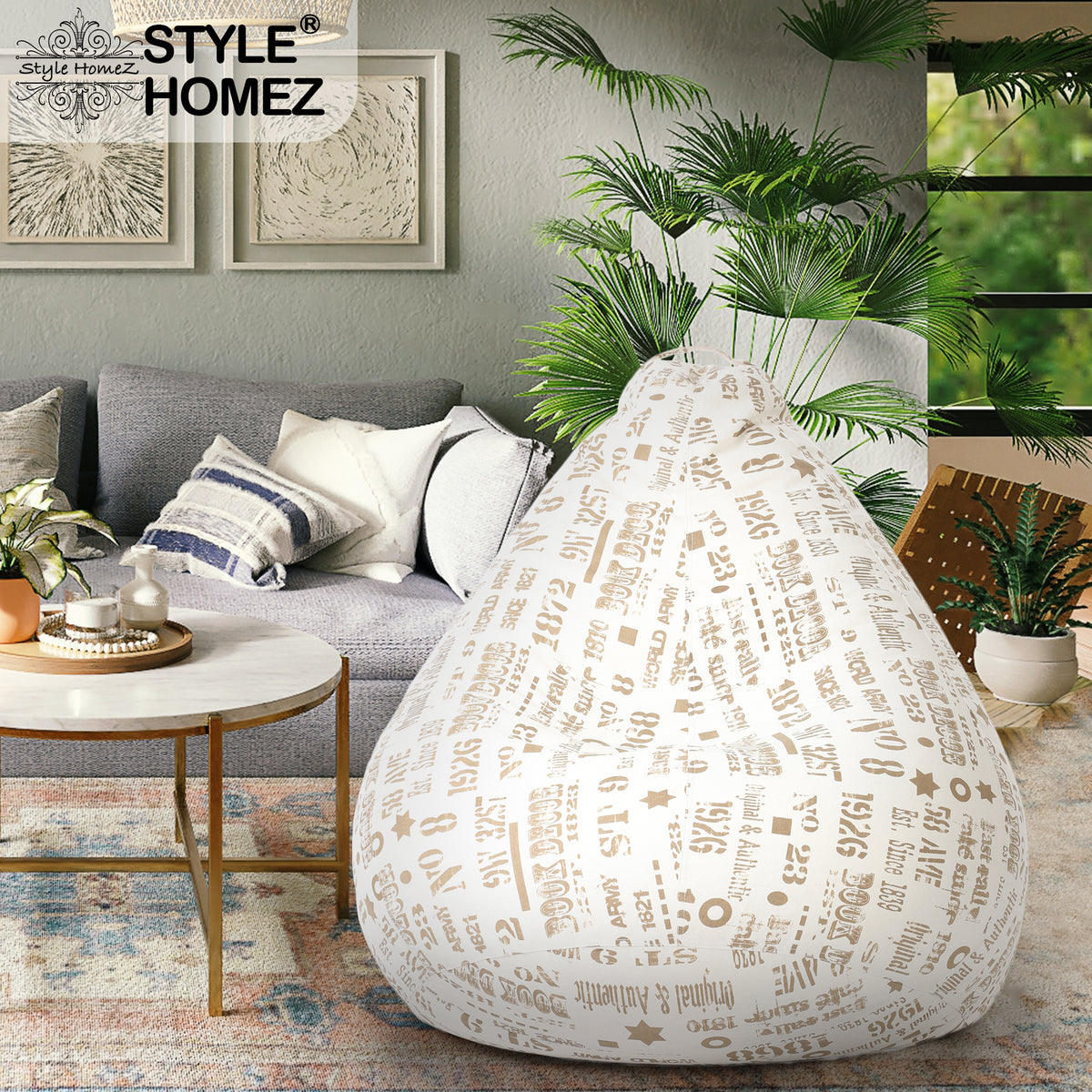 Style Homez Classic Cotton Canvas Abstract Printed Bean Bag XXXL Size Filled with Bean Refill Fillers
