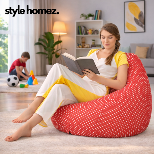 Style Homez Classic Cotton Canvas Star Printed Bean Bag XXXL Size Filled with Bean Refill Fillers