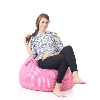 Style Homez Classic Cotton Canvas Polka Dots Printed Bean Bag XXXL Size Filled with Bean Refill Fillers