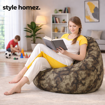 Style Homez Classic Cotton Canvas Camouflage Printed Bean Bag XXXL Size Filled with Bean Refill Fillers
