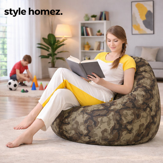 Style Homez Classic Cotton Canvas Camouflage Printed Bean Bag XXXL Size Filled with Bean Refill Fillers