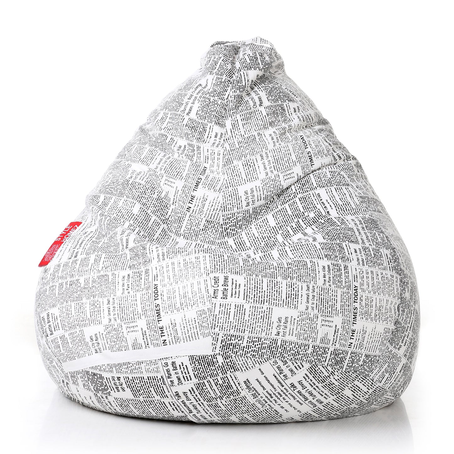 Style Homez Classic Cotton Canvas Newspaper Printed Bean Bag XXXL Size Filled with Bean Refill Fillers