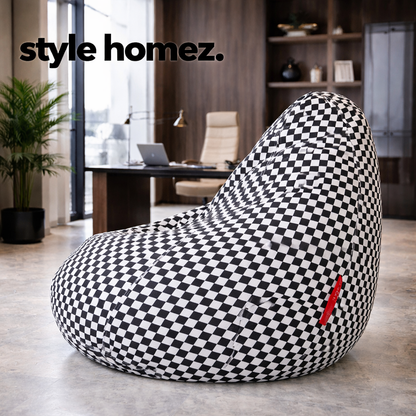 Style Homez Classic Cotton Canvas Checkered Printed Bean Bag XXXL Size Filled with Bean Refill Fillers