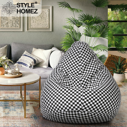 Style Homez Classic Cotton Canvas Checkered Printed Bean Bag XXXL Size Filled with Bean Refill Fillers