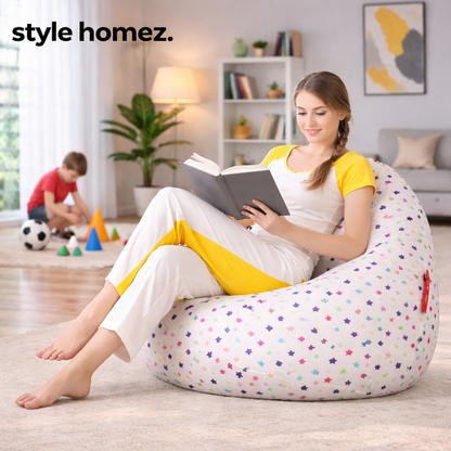 Style Homez Classic Cotton Canvas Star Printed Bean Bag XXXL Size Filled with Bean Refill Fillers