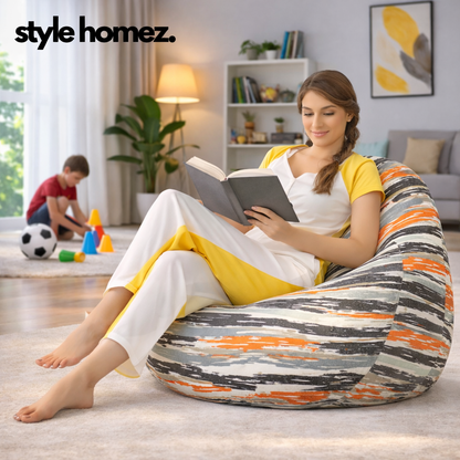Style Homez Classic Cotton Canvas Stripes Printed Bean Bag XXXL Size Filled with Bean Refill Fillers