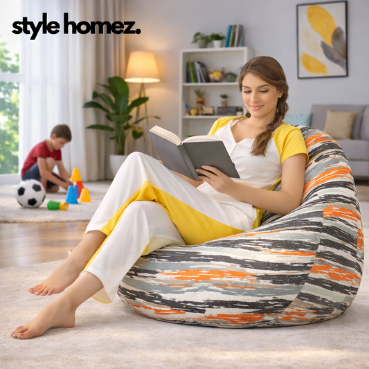 Style Homez Classic Cotton Canvas Stripes Printed Bean Bag XXXL Size Filled with Bean Refill Fillers
