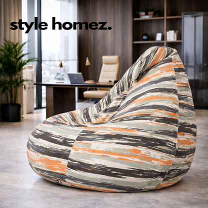 Style Homez Classic Cotton Canvas Stripes Printed Bean Bag XXXL Size Filled with Bean Refill Fillers
