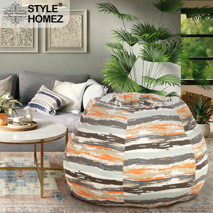 Style Homez Classic Cotton Canvas Stripes Printed Bean Bag XXXL Size Filled with Bean Refill Fillers