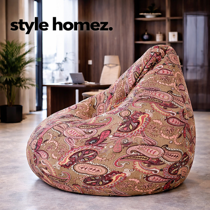 Style Homez Classic Cotton Canvas Paisley Printed Bean Bag XXXL Size Filled with Bean Refill Fillers