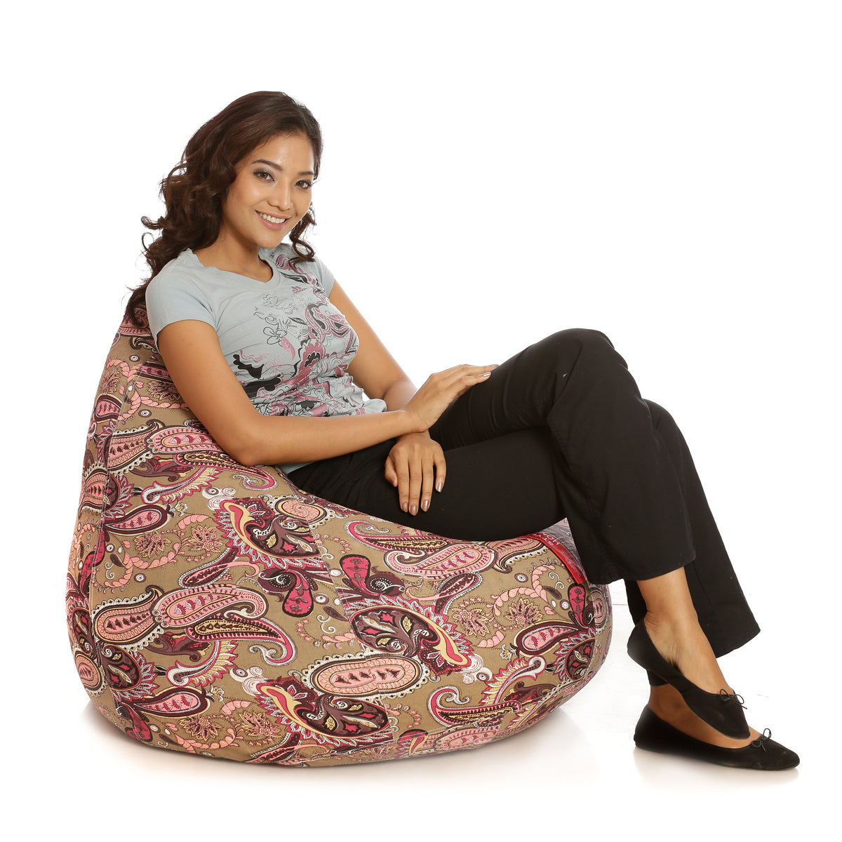 Style Homez Classic Cotton Canvas Paisley Printed Bean Bag XXXL Size Filled with Bean Refill Fillers