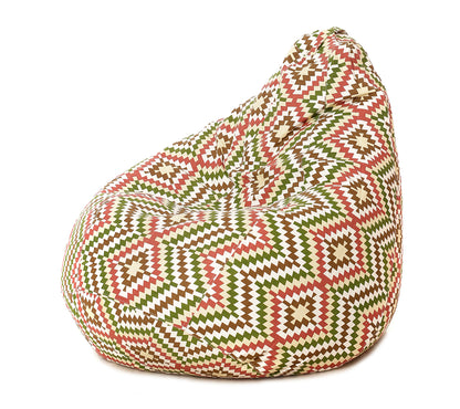 Style Homez Classic Cotton Canvas IKAT Printed Bean Bag XXXL Size Filled with Bean Refill Fillers