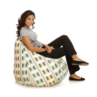 Style Homez Classic Cotton Canvas IKAT Printed Bean Bag XXXL Size Filled with Bean Refill Fillers