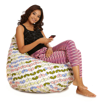 Style Homez Classic Cotton Canvas Abstract Printed Bean Bag XXXL Size Filled with Bean Refill Fillers
