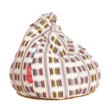 Style Homez Classic Cotton Canvas IKAT Printed Bean Bag XXXL Size Filled with Bean Refill Fillers