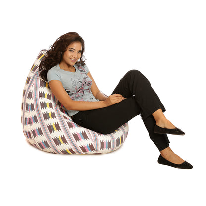 Style Homez Classic Cotton Canvas IKAT Printed Bean Bag XXXL Size Filled with Bean Refill Fillers