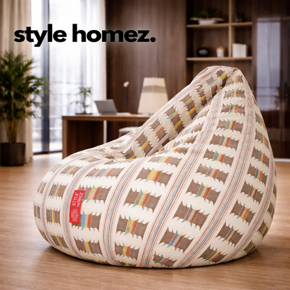 Style Homez Classic Cotton Canvas IKAT Printed Bean Bag XXXL Size Filled with Bean Refill Fillers