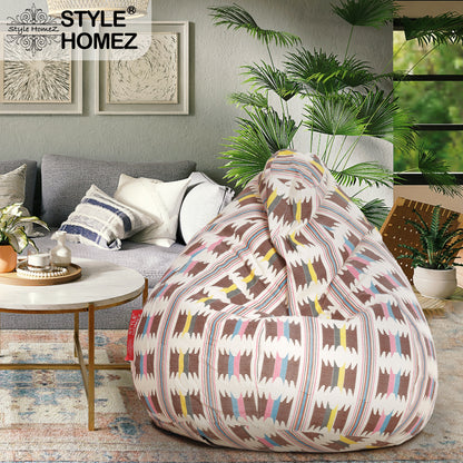 Style Homez Classic Cotton Canvas IKAT Printed Bean Bag XXXL Size Filled with Bean Refill Fillers
