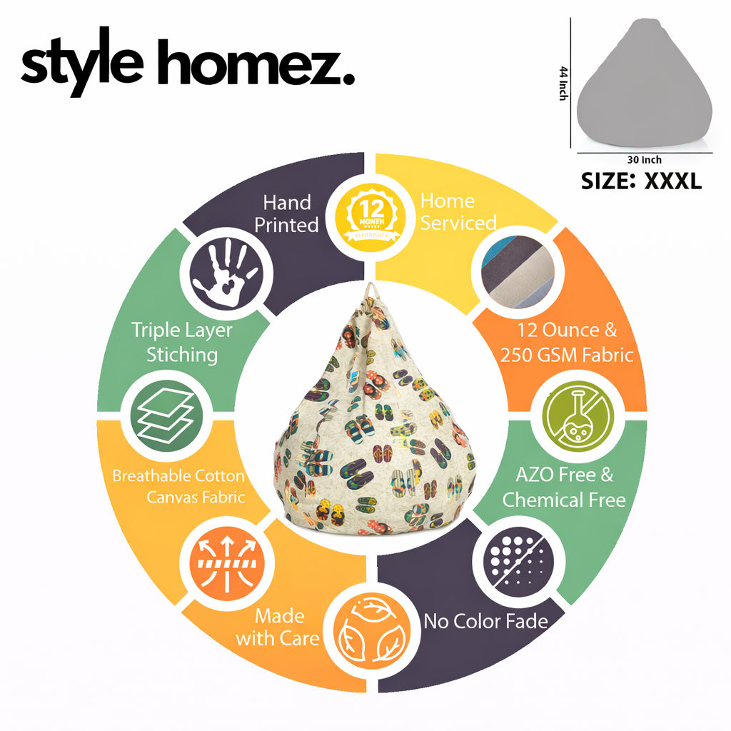Style Homez Classic Cotton Canvas Abstract Printed Bean Bag XXXL Size Filled with Bean Refill Fillers