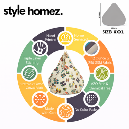 Style Homez Classic Cotton Canvas Abstract Printed Bean Bag XXXL Size Filled with Bean Refill Fillers