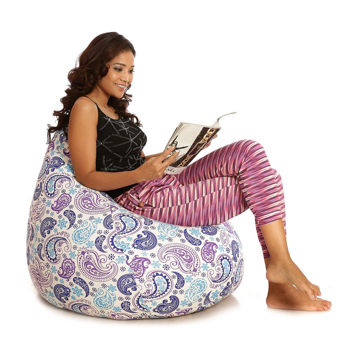 Style Homez Classic Cotton Canvas Paisley Printed Bean BagXXXL Size Filled with Bean Refill Fillers