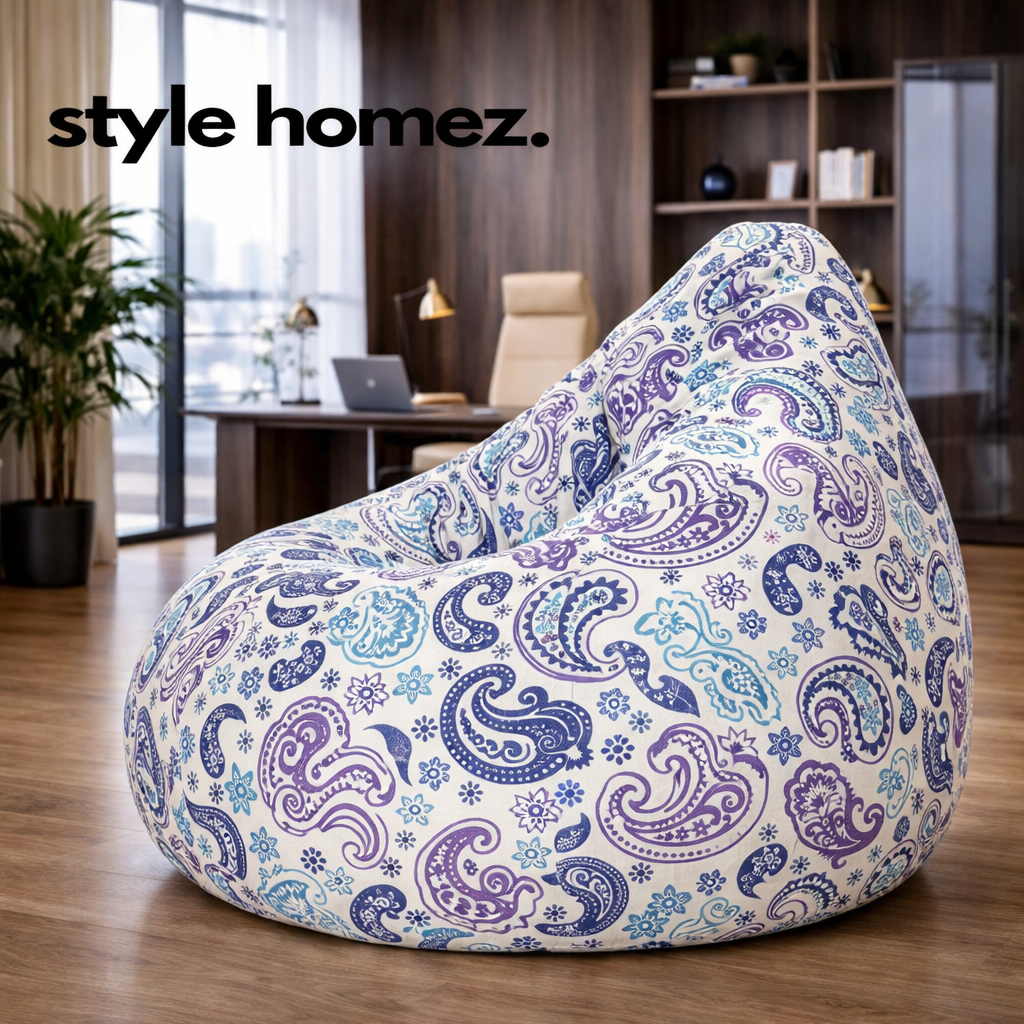 Style Homez Classic Cotton Canvas Paisley Printed Bean BagXXXL Size Filled with Bean Refill Fillers