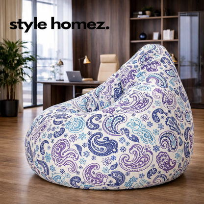 Style Homez Classic Cotton Canvas Paisley Printed Bean BagXXXL Size Filled with Bean Refill Fillers