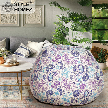 Style Homez Classic Cotton Canvas Paisley Printed Bean BagXXXL Size Filled with Bean Refill Fillers