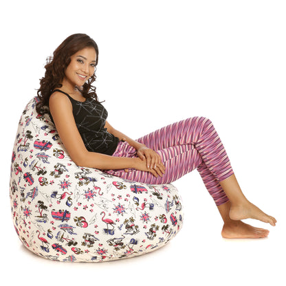 Style Homez Classic Cotton Canvas Abstract Printed Bean Bag XXXL Size Filled with Bean Refill Fillers