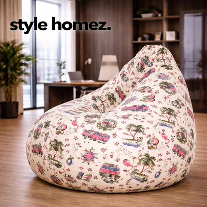 Style Homez Classic Cotton Canvas Abstract Printed Bean Bag XXXL Size Filled with Bean Refill Fillers