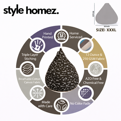 Style Homez Classic Cotton Canvas Abstract Printed Bean Bag XXXL Size Filled with Bean Refill Fillers
