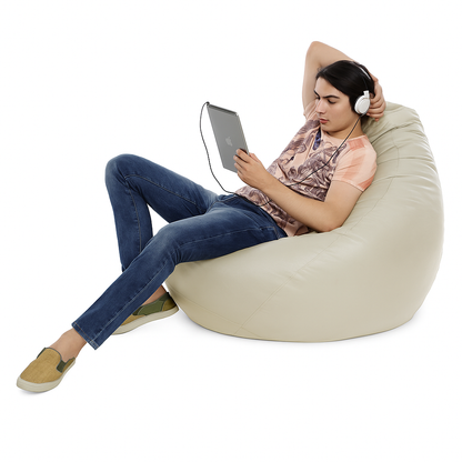 Style Homez Premium Leatherette Classic Jumbo Bean Bag Jumbo Size SAC BEIGE Color Filled with Beans Fillers