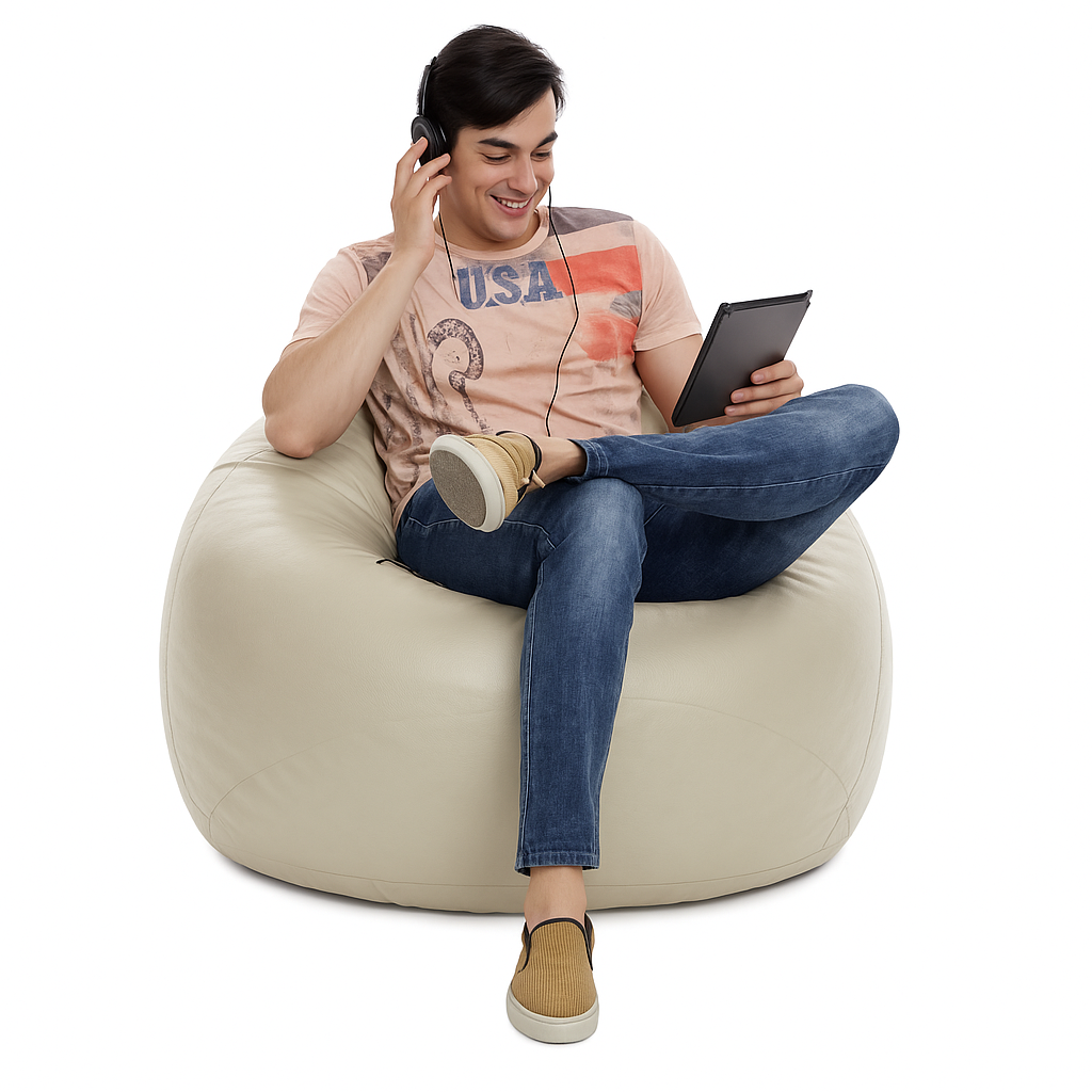 Style Homez Premium Leatherette Classic Jumbo Bean Bag Jumbo Size SAC BEIGE Color Filled with Beans Fillers