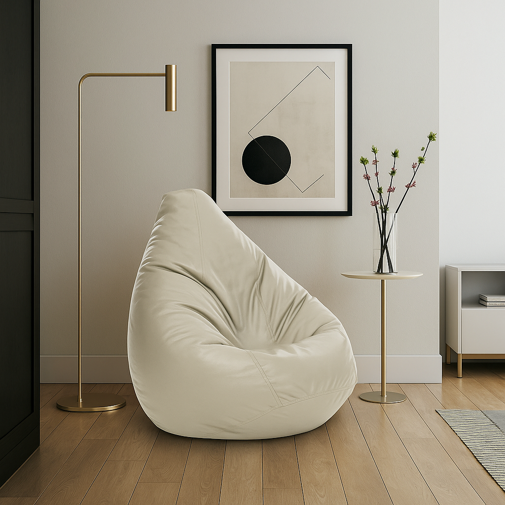 Style Homez Premium Leatherette Classic Jumbo Bean Bag Jumbo Size SAC BEIGE Color Filled with Beans Fillers