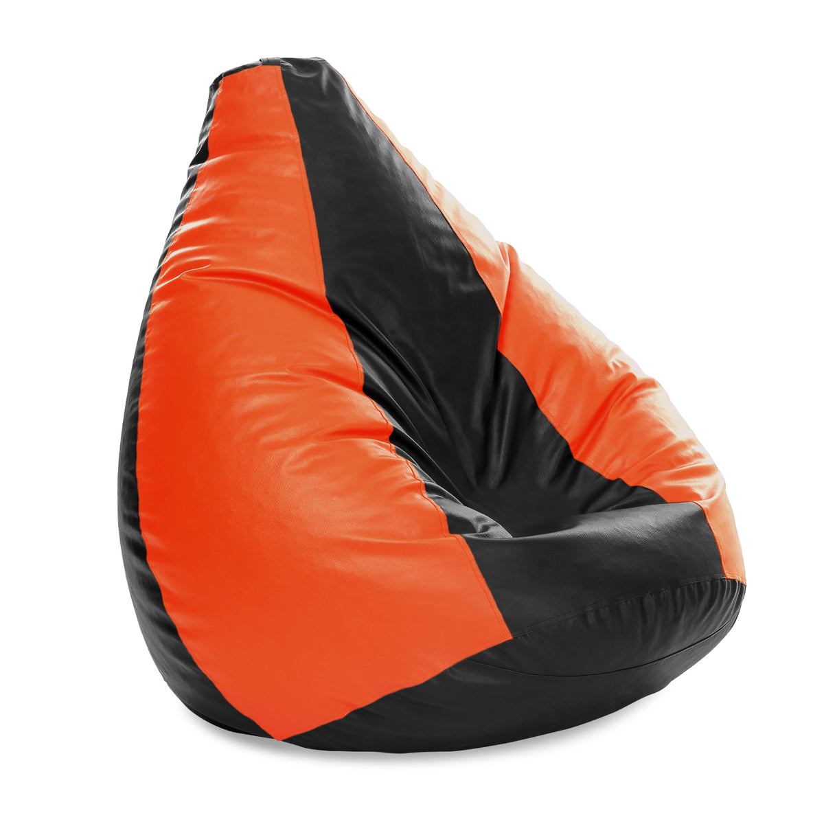 Style Homez Premium Leatherette Classic Jumbo Bean Bag Jumbo Size SAC Black Orange Color Filled with Beans Fillers