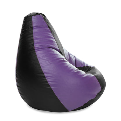 Style Homez Premium Leatherette Classic Jumbo Bean Bag Jumbo Size SAC Black Purple Color Filled with Beans Fillers