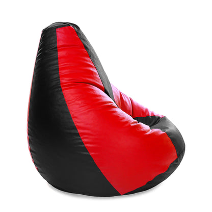 Style Homez Premium Leatherette Classic Jumbo Bean Bag Jumbo Size SAC Black Red Color Filled with Beans Fillers