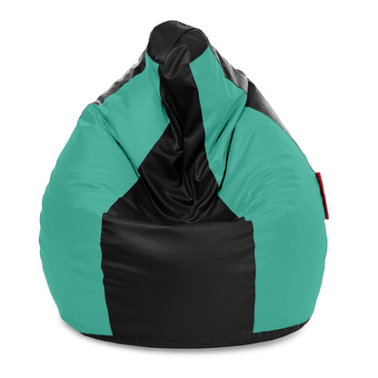 Style Homez Premium Leatherette Classic Jumbo Bean Bag Jumbo Size SAC Black Teal Color Filled with Beans Fillers