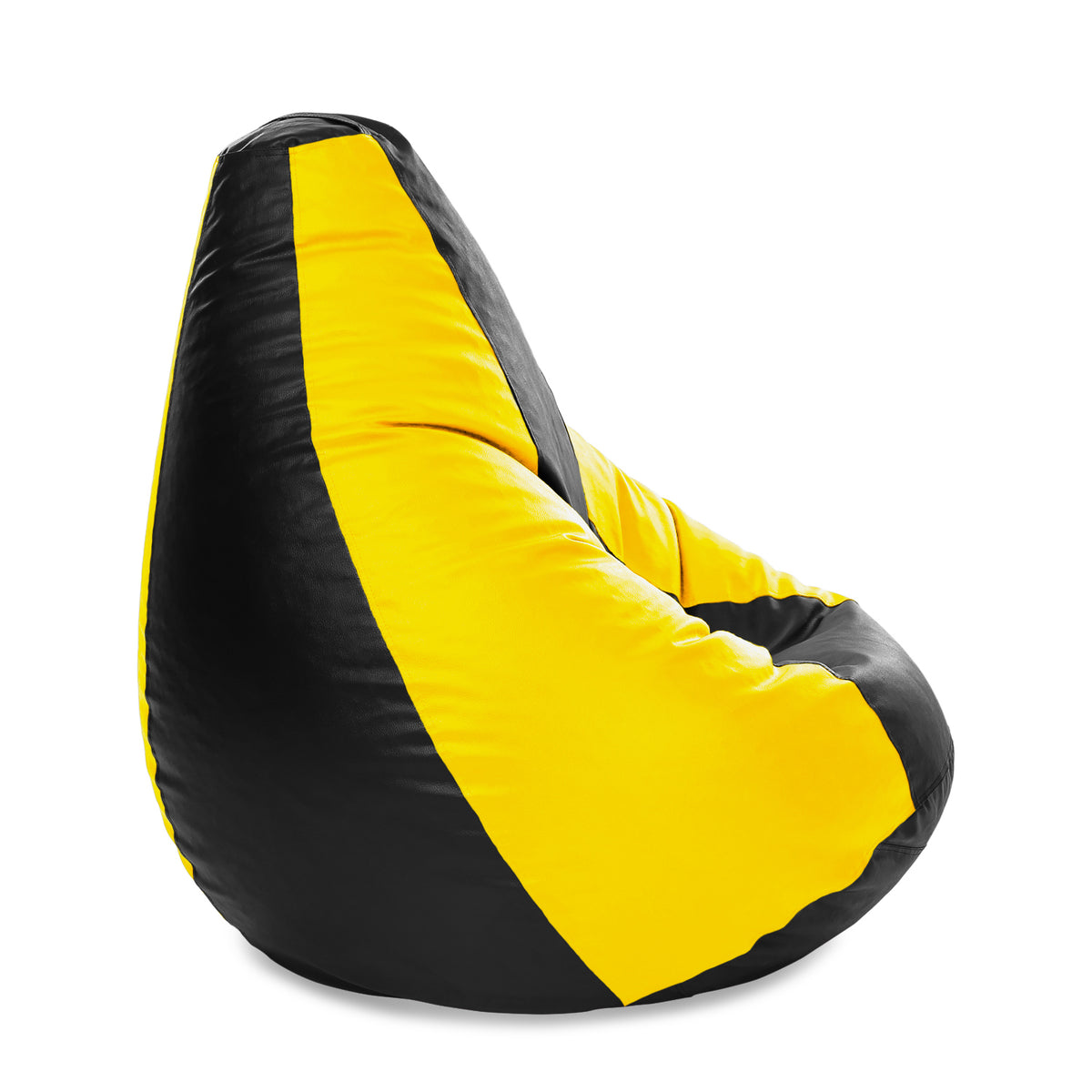 Style Homez Premium Leatherette Classic Jumbo Bean Bag Jumbo Size SAC Black Yellow Color Filled with Beans Fillers
