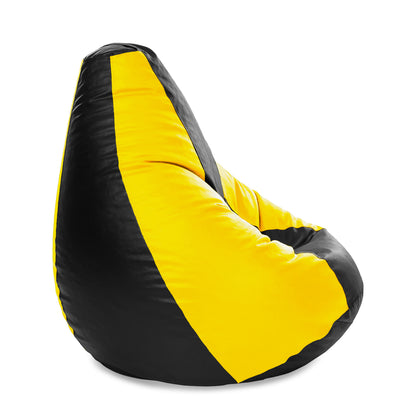 Style Homez Premium Leatherette Classic Jumbo Bean Bag Jumbo Size SAC Black Yellow Color Filled with Beans Fillers