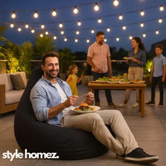 Style Homez ORGANIX Collection,Classic Bean Bag JUMBO SAC Size Black Color in Organic Jute Fabric, Filled with Beans Fillers