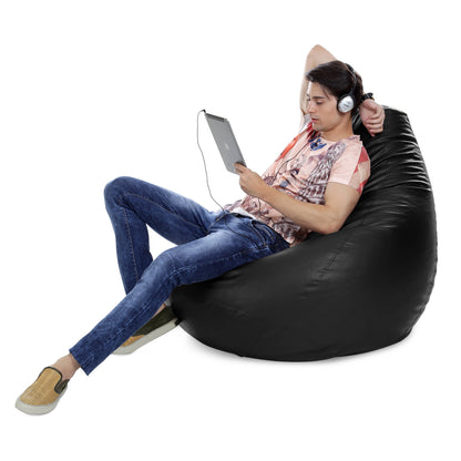 Style Homez Premium Leatherette Classic Jumbo Bean Bag Jumbo Size SAC  Black Color Filled with Beans Fillers