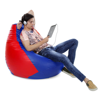 Style Homez Premium Leatherette Classic Jumbo Bean Bag Jumbo Size SAC Blue Red Color Filled with Beans Fillers