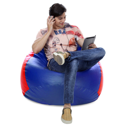 Style Homez Premium Leatherette Classic Jumbo Bean Bag Jumbo Size SAC Blue Red Color Filled with Beans Fillers