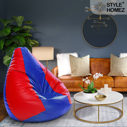 Style Homez Premium Leatherette Classic Jumbo Bean Bag Jumbo Size SAC Blue Red Color Filled with Beans Fillers