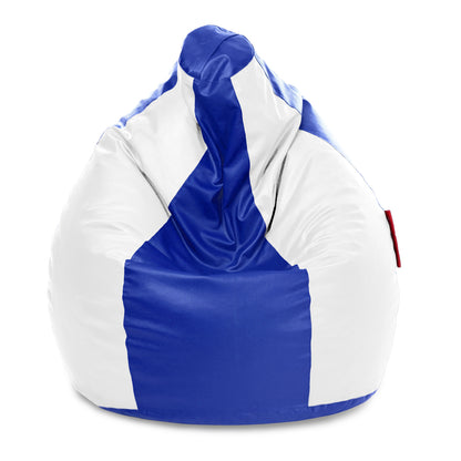 Style Homez Premium Leatherette Classic Jumbo Bean Bag Jumbo Size SAC Blue White Color Filled with Beans Fillers