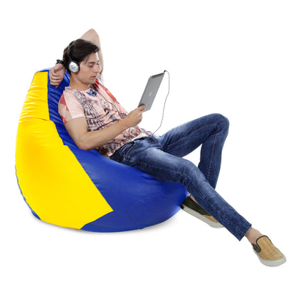 Style Homez Premium Leatherette Classic Jumbo Bean Bag Jumbo Size SAC Blue Yellow Color Filled with Beans Fillers