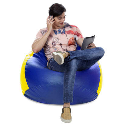 Style Homez Premium Leatherette Classic Jumbo Bean Bag Jumbo Size SAC Blue Yellow Color Filled with Beans Fillers