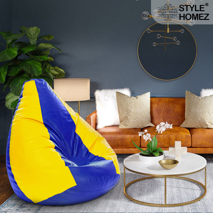 Style Homez Premium Leatherette Classic Jumbo Bean Bag Jumbo Size SAC Blue Yellow Color Filled with Beans Fillers