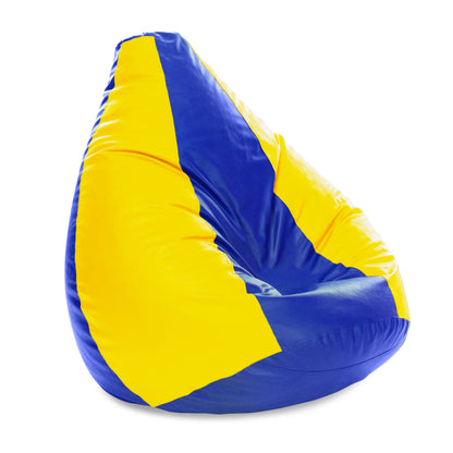 Style Homez Premium Leatherette Classic Jumbo Bean Bag Jumbo Size SAC Blue Yellow Color Filled with Beans Fillers